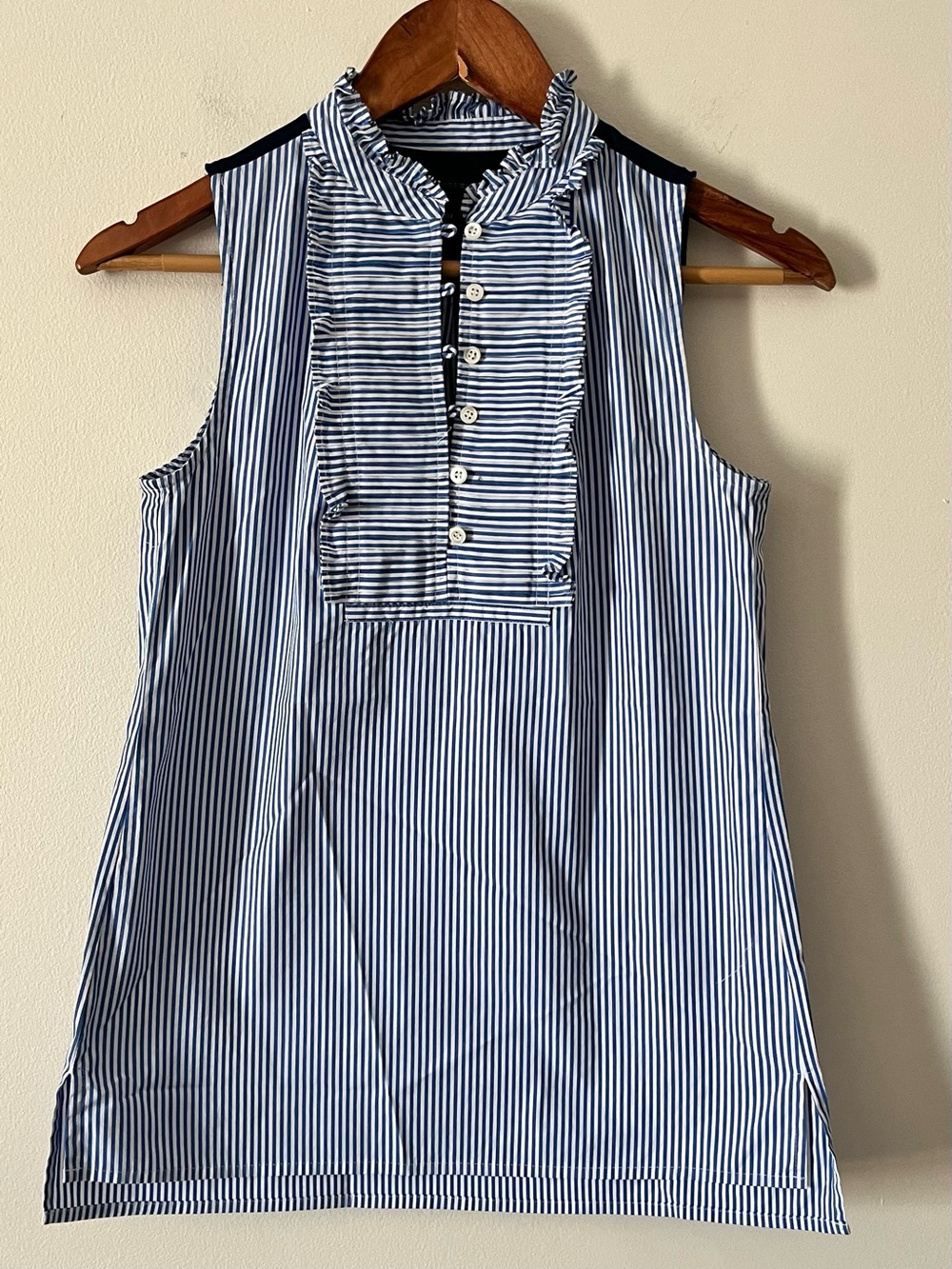 J. Crew Navy and White Striped Ruffle Bib Sleeveless Top 00 XS